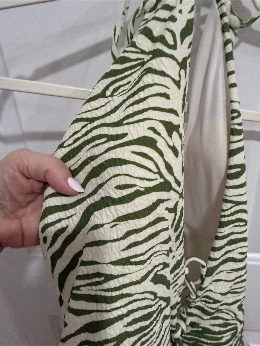Green Zebra-Print One-Piece Swimsuit with Tassel Tie